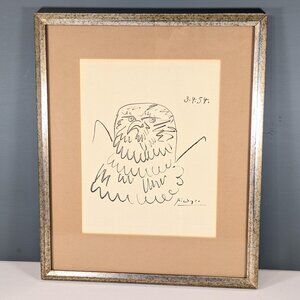 Pablo Picasso bald eagle lithograph (13x16" framed), signed and dated 3.4.54 in